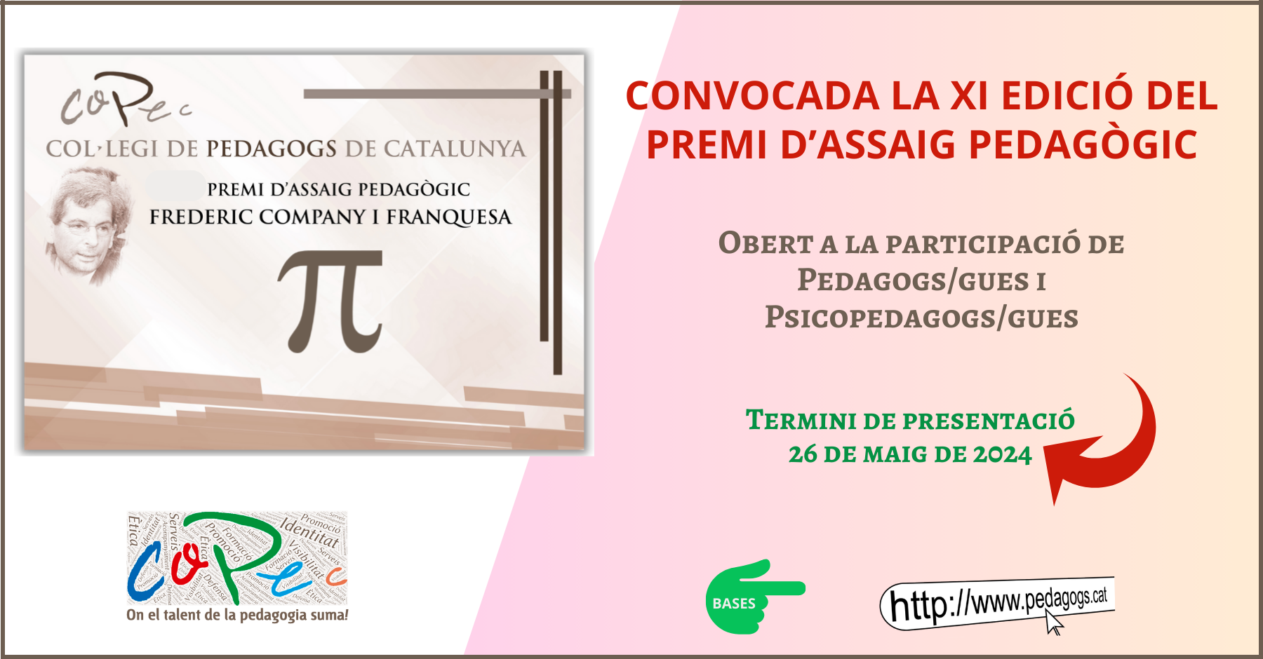 Col·legi Oficial de Pedagogia de Catalunya >  > CONVOCADO EL XI PREMIO DE ENSAYO PEDAGÓGICO FREDERIC COMPANY I FRANQUESA